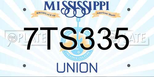 7TS335 Mississippi License Plate