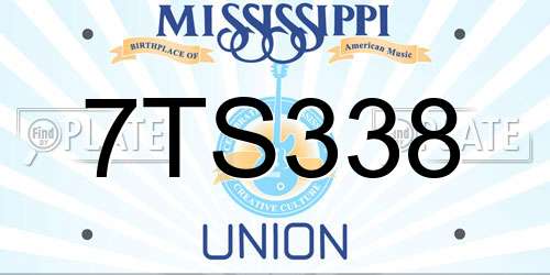 7TS338 Mississippi License Plate