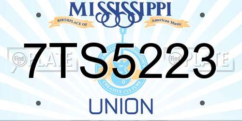 7TS5223 Mississippi License Plate