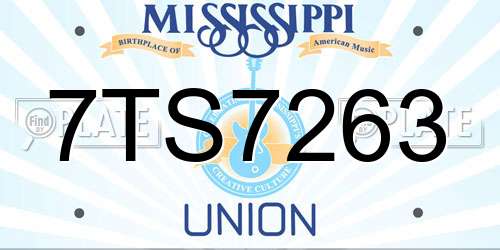 7TS7263 Mississippi License Plate