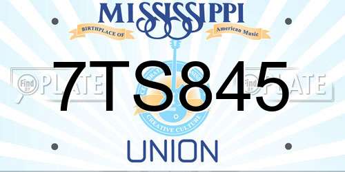 7TS845 Mississippi License Plate