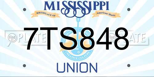 7TS848 Mississippi License Plate