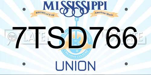 7TSD766 Mississippi License Plate