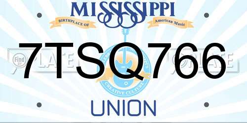 7TSQ766 Mississippi License Plate