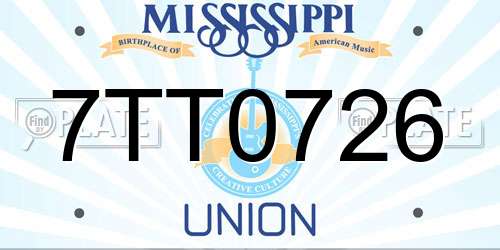 7TT0726 Mississippi License Plate