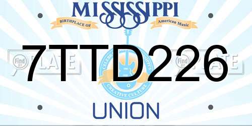 7TTD226 Mississippi License Plate