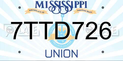 7TTD726 Mississippi License Plate