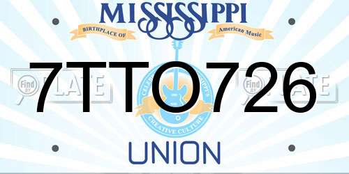 7TTO726 Mississippi License Plate
