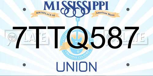 7TTQ587 Mississippi License Plate