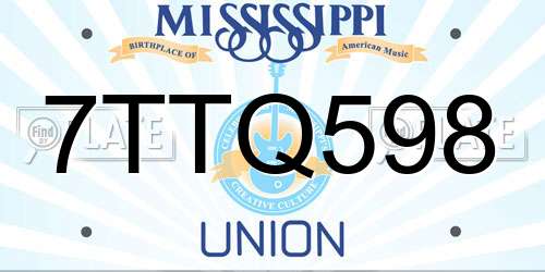 7TTQ598 Mississippi License Plate