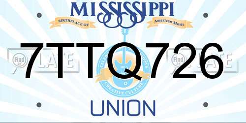 7TTQ726 Mississippi License Plate