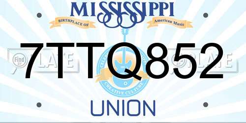 7TTQ852 Mississippi License Plate