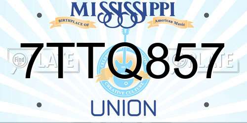 7TTQ857 Mississippi License Plate