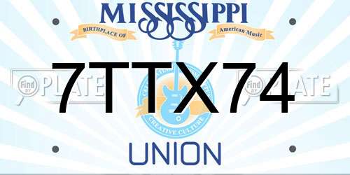 7TTX74 Mississippi License Plate