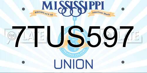 7TUS597 Mississippi License Plate