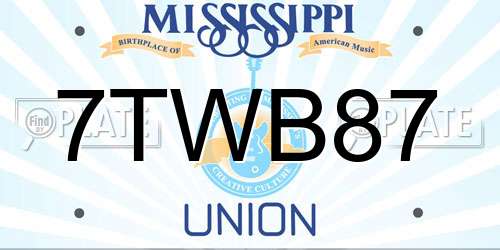 7TWB87 Mississippi License Plate
