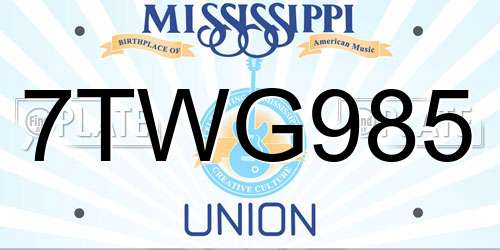 7TWG985 Mississippi License Plate