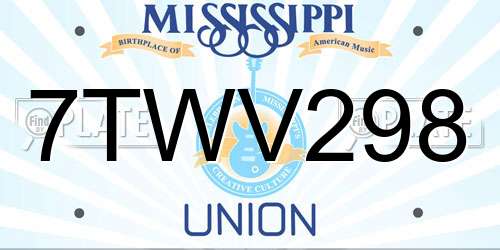 7TWV298 Mississippi License Plate