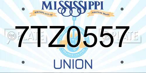 7TZ0557 Mississippi License Plate