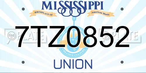 7TZ0852 Mississippi License Plate