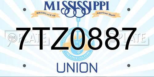 7TZ0887 Mississippi License Plate