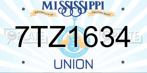 7TZ1634 Mississippi License Plate