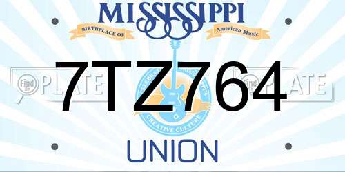 7TZ764 Mississippi License Plate