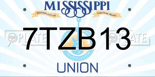 7TZB13 Mississippi License Plate