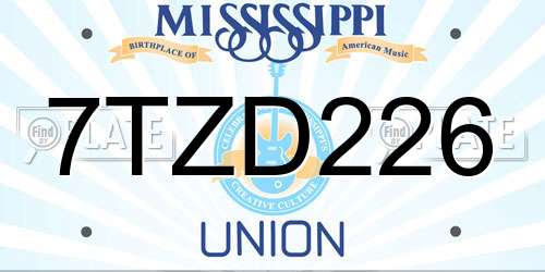7TZD226 Mississippi License Plate