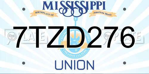 7TZD276 Mississippi License Plate