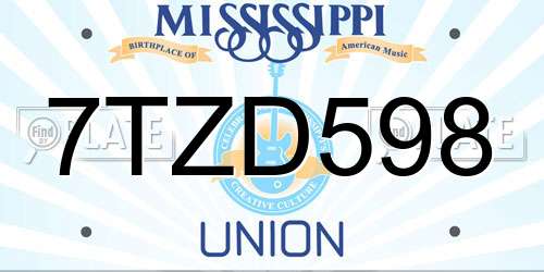 7TZD598 Mississippi License Plate