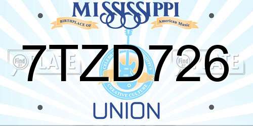 7TZD726 Mississippi License Plate
