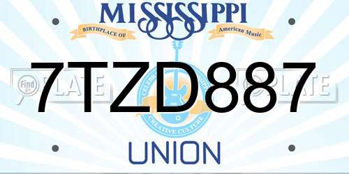 7TZD887 Mississippi License Plate
