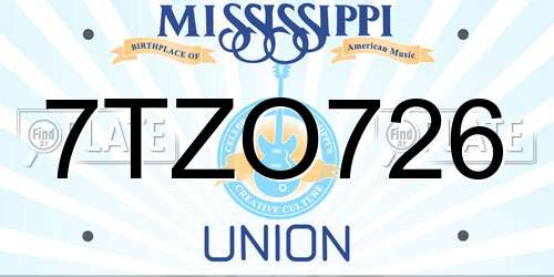 7TZO726 Mississippi License Plate