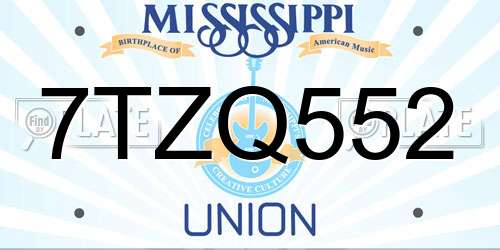 7TZQ552 Mississippi License Plate