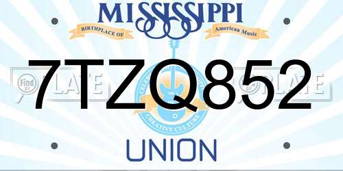 7TZQ852 Mississippi License Plate