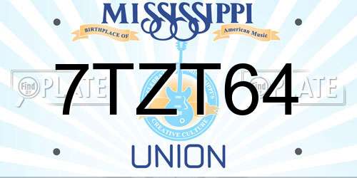 7TZT64 Mississippi License Plate