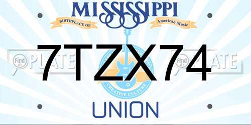 7TZX74 Mississippi License Plate