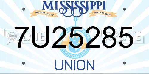 7U25285 Mississippi License Plate