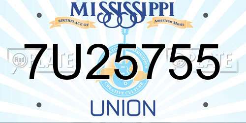 7U25755 Mississippi License Plate