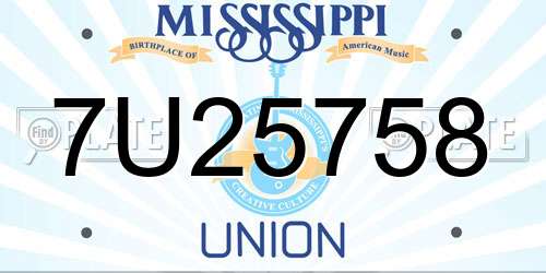 7U25758 Mississippi License Plate