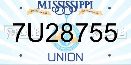 7U28755 Mississippi License Plate