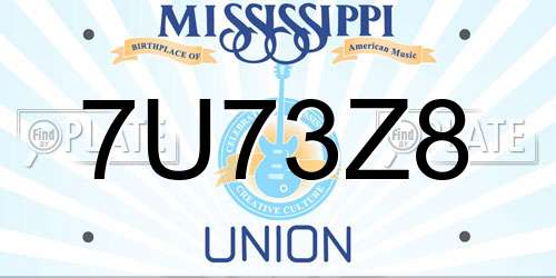 7U73Z8 Mississippi License Plate