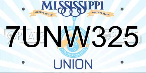 7UNW325 Mississippi License Plate