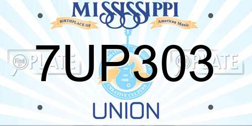 7UP303 Mississippi License Plate