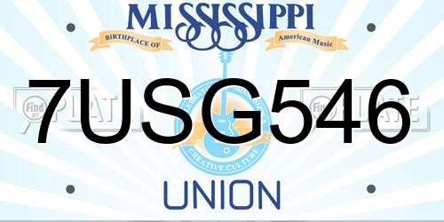 7USG546 Mississippi License Plate