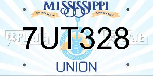 7UT328 Mississippi License Plate
