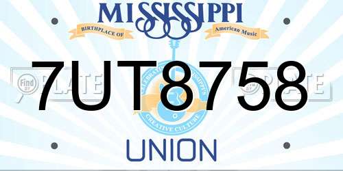 7UT8758 Mississippi License Plate