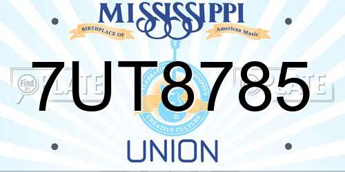 7UT8785 Mississippi License Plate