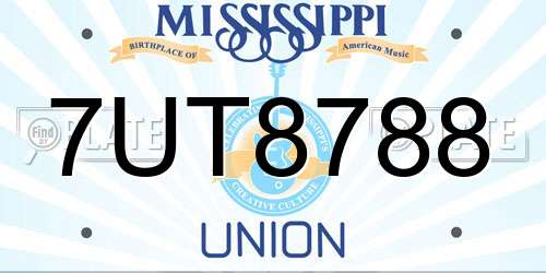 7UT8788 Mississippi License Plate